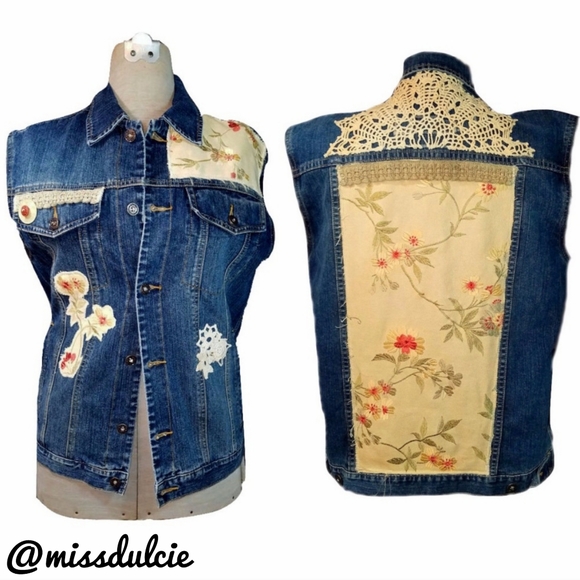 Boho Gypsy Vest Denim Jean Oversized Embroidered - Picture 1 of 8